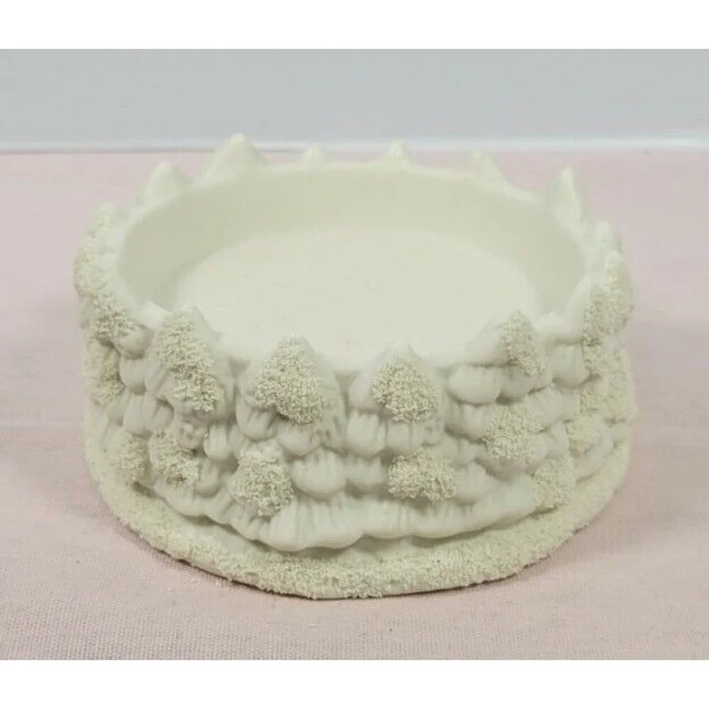 A Beautiful Porcelain  4” Pillar Candle Holder With Snow Covered Trees